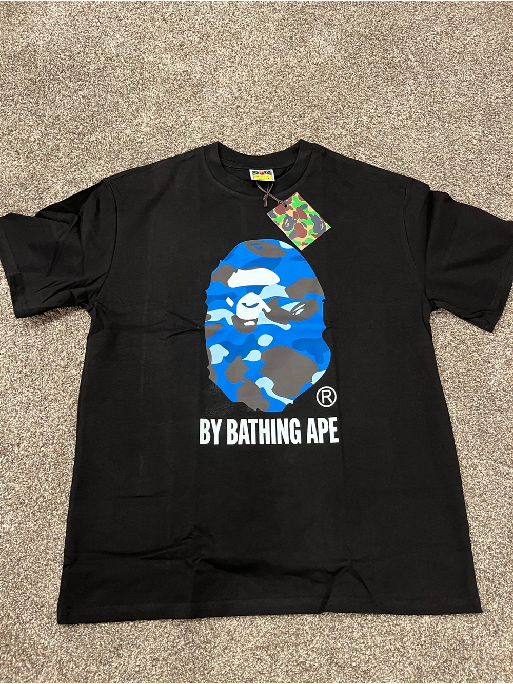 Bape Black Tee Blue Camo Ape